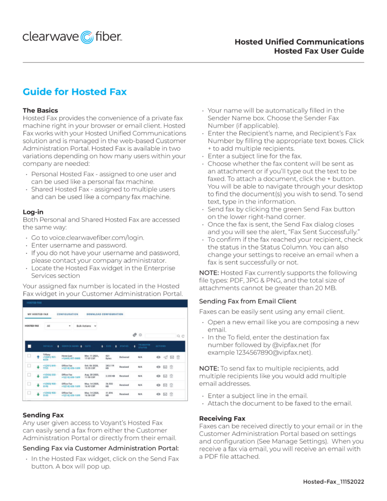 Preview of Guide for Hosted Fax Document